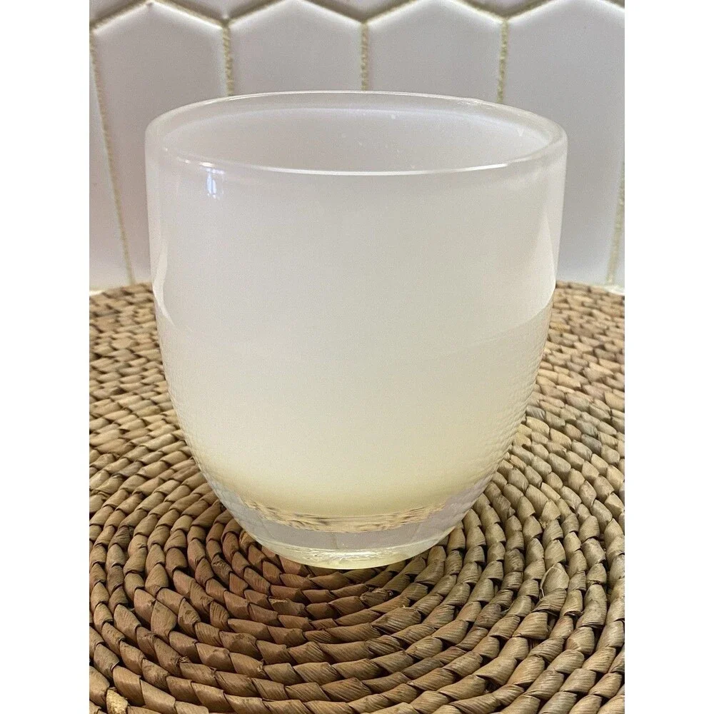 Glassybaby White Frosted Glass Clear Base Solid Round 4 in Dia 3 in Tall